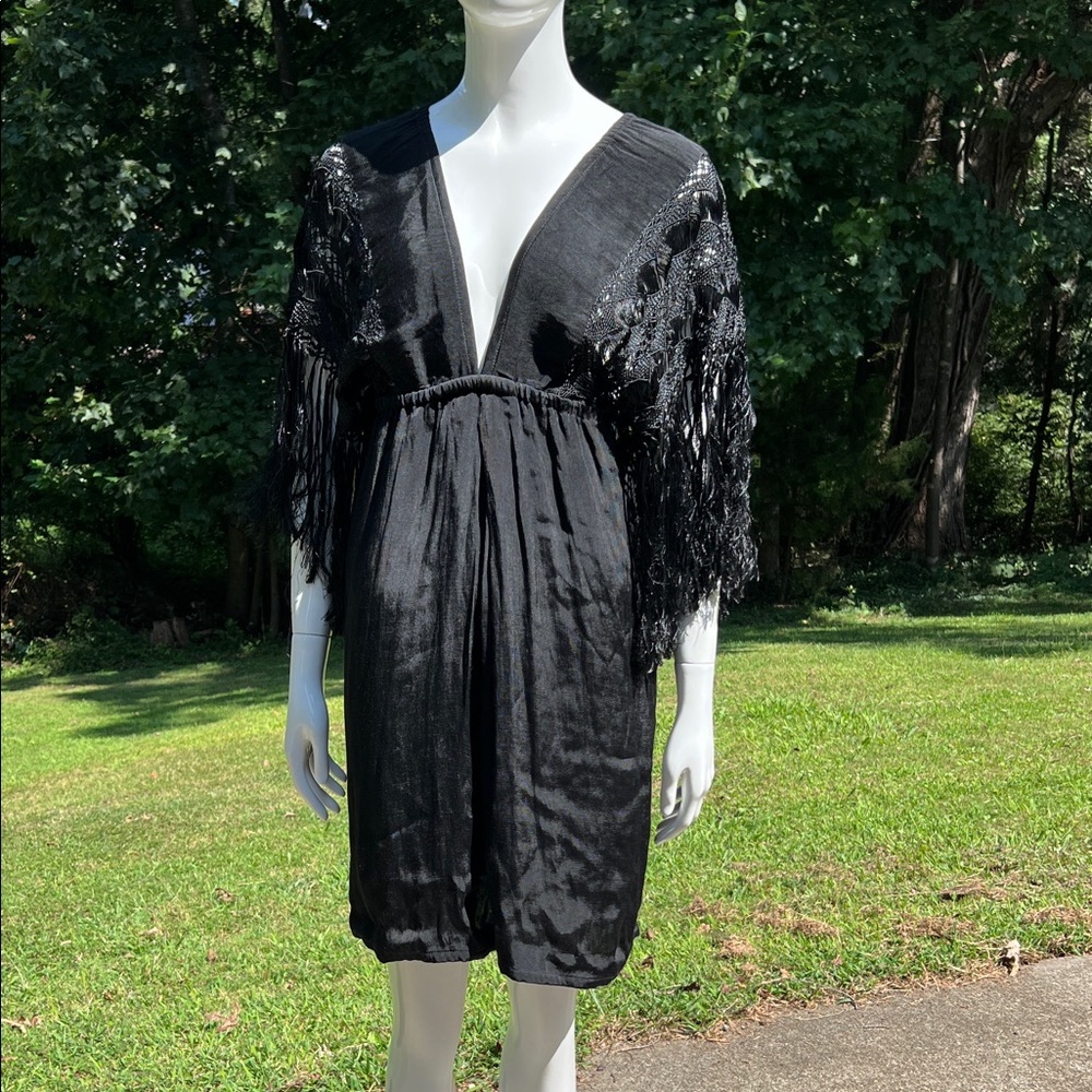 Chic Black Fringe Swim Coverup